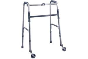 TERMIGEA Deambulatore Fisso Pieghevole con Due Ruote Piroettanti e Due Puntali in Alluminio Argento per Adulti