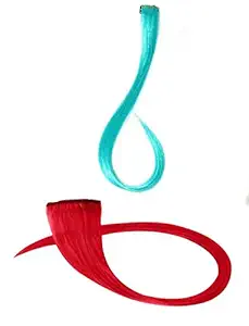 Alizz 2 Pcs Colored Hair Extension red and turquoise Clip In Straight Piece Hair Extensions, 5 Gram Party Highlights nakli baal Colorful Hair Streaks Hairpieces