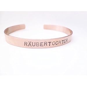 Kupfer Armreif RÄUBERTOCHTER handgestempelt 6mm breit glänzend geschwärzt STANDARD Schriftart