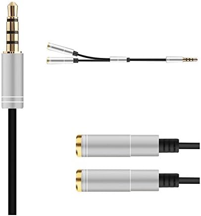 SYZSSZ Headphone Splitter Cable Adapter 3.5mm Audio Stereo Y Splitter Cable Male to 2 Port Female for Earphone and Headset Splitter Adapter Compatible with iPhone Samsung Smartphones Metal Housing (Silver)