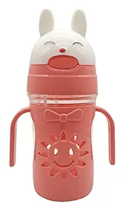 Baby Bottle for Kids sip Sipper Plastic Water Bottle spil Proof with Soft Silicon Sout and Straw BPA Free for Girls Boys Sipper Pink Color (250ML)
