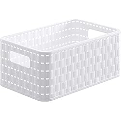 SUNDIS 1152002 Panier Aspect Rotin Avec Poignées, Plastique, Blanc, A5