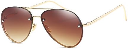 Memoryee Women's Fashion Aviator Polarised Sunglasses UV400 Protection for Outdoor- Metal Frame (Gold-Brown)