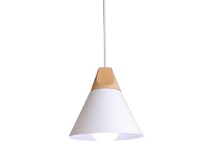 HONGHO WOTTES Lampe Pendante Industrielle Moderne en Bois Avec Abat-Jour en Métal Plafonnier Douille E27 Pour Salon Chambre à Coucher Salle à Manger. (Blanc)