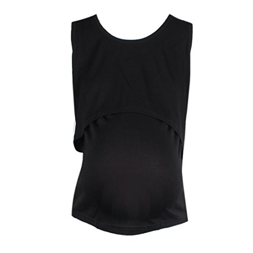 Oyedens Pregnant Maternity Breastfeeding Vest Loose Nursing Tops T-Shirt (Black)