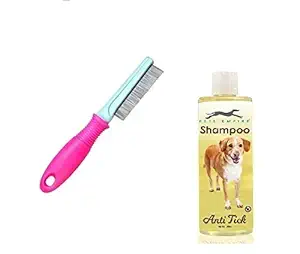 Pets Empire Combo Offer Dog Shampoo (Tick flea, 200 ML) +Pets Empire Flea Comb for Cats and Dogs(Color May Vary)