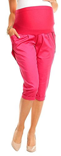 Zeta Ville - Women's Maternity Capri Pants Pockets - Stretchy Waistband - 117c (Fuchsia, UK 16, 2XL)