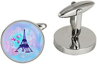 Lila Eiffel Tower Paris Stainless Steel Cufflinks 20 mm Perfect Gift for Weddings Father's Day or Party Handmade by Tizi Jewellery