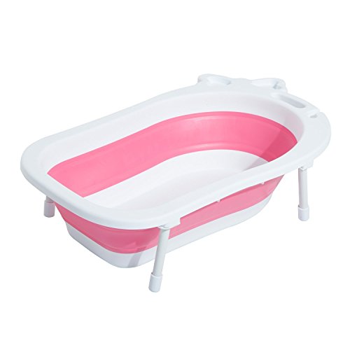 HOMCOM Bañera para Bebé y Niño para Baño Infantil Plegable Portátil y Segura Certificado EN71-1-2-3 Material PP+TPE Color Blanco y Rojo 89x53.5x38cm