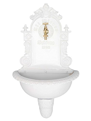 Waschbecken Brunnen Wandbrunnen 72,5cm Alu Garten im antik Stil weiß fountain