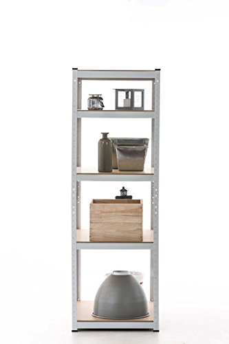 CLP Schwerlastregal BIG, Metall, verzinkt, Tragkraft 1325 kg, 180 x 90 x 45 cm, Lagerregal 5 Böden weiß - 2
