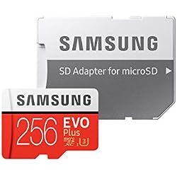 Samsung EVO Plus - Tarjeta de Memoria microSD de 256 GB con Adaptador SD, 100 MB/s, U3, Color Rojo y Blanco
