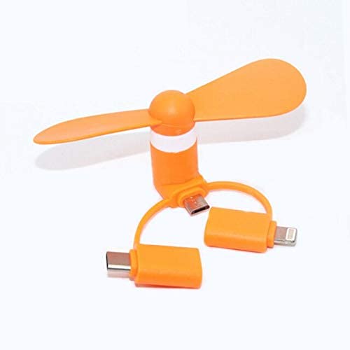 QAWACHH Mobile USB Fan 3 in 1 Orange Colour For Android-iPhone And Type c
