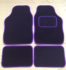 Universal Purple Trim Black Carpet Cloth Car Mats Set