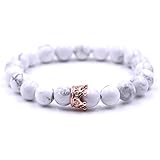 Bracelet Couple - Un Bracelet en Perles Naturelle avec courronne King et Queen - Bracelet Distance pour Couples en Perles d'Énergie - Blanc