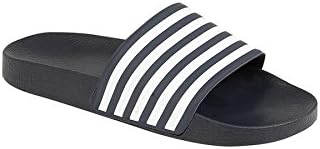 Men's Stripe Contrast Flat Slip On Beach Sliders Flip Flop Sandals Mules Shoes [Navy / White, UK 9]