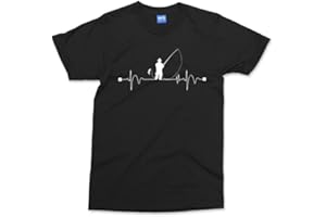 MOG PRINT Fishing Heartbeat Pulse T-Shirt - Graphic Mens T-Shirt - Kids & Adults Size Tee - Regular Fit Fishing Clothing - Funny Fisherman Shirt - Fishing Gifts for Men