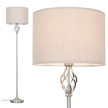 Traditional Style Satin Nickel Barley Twist Floor Lamp With A
