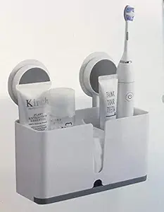 Volo Self Adhesive Magic Sticker ABS/Plastic Wall Mounted Multipupose Toothbrush Holder with Drain Tray for Kitchen & Bathroom .