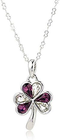 18ct White Gold Finish Clover Pendant on Chain with Swarovski Crystals