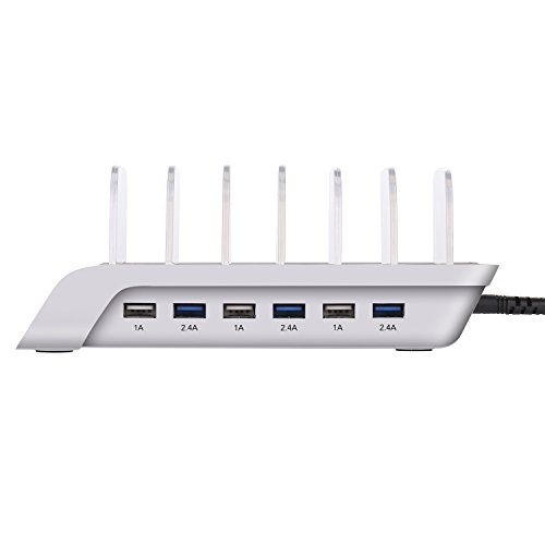 Dock Station di Ricarica INKERSCOOP Caricabatterie da Tavolo con 6 Porte USB Caricatore per Smartphone e Tablet (argento)