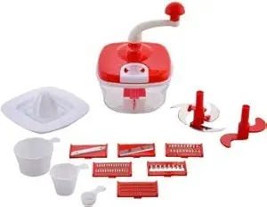 Appigo 10 in 1 Plastic Manual Food Processor/Dough Maker/Atta Maker/Vegetable Cutter/Slicer/Grater/Cutter - Multicolor (RED)