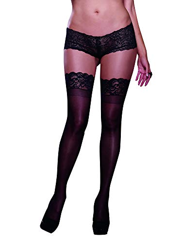 Dreamgirl de mujeres de talla grande Toscana medias hasta el muslo, Negro, un tamaño Queen