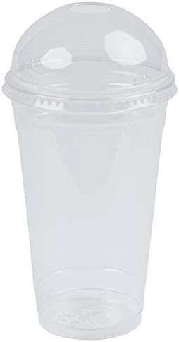 Clear Plastic Disposable Cups for Iced Coffee Bubble Boba Tea Smoothie, 16 oz - 100 Sets with Dome Lids by A World Of Deals