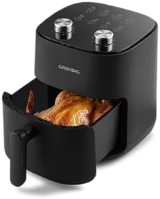Grundig Fry 6321 L - Friggitrice ad aria calda, capacità 4,7 l, 1300 W, cestello lavabile in lavastoviglie, regolazione della temperatura e dell'ora, rivestimento antiaderente, colore: Nero