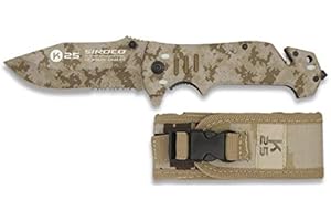 K-25 K25-19760 - Navaja K25 Camo arido. SIROCO. 9.3cm - Herramienta para Caza, Pesca, Camping, Outdoor, Supervivencia y Bushcraft