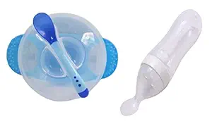 Manan Shopee Baby Travel Time Feeding Food Storage Container Unbreakable Portable Dispenser Food Grade Silicone BPA-Free Bowl, Spoon, Serve Bowl Combo Pack with Baby Squeeze (Colour May Vary, 90 ml)