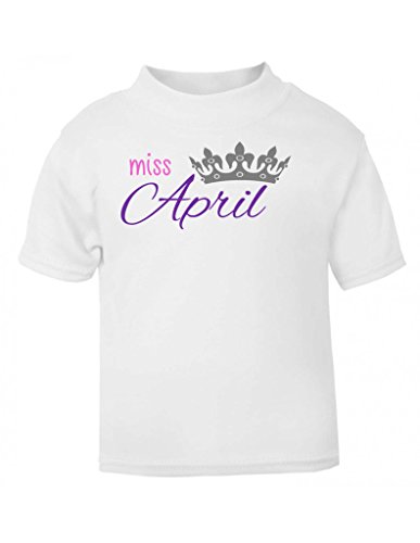Personalised Miss Month Birth Month Any Month Cute Pageant Themed Metallic Crown Custom Kids T Shirt 1-2 YEARS WHITE Toddler Sizes Childrens Top
