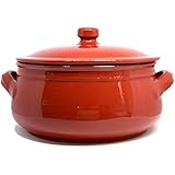Colì, Tegame in Terracotta con Coperchio, Tegame Artigianale, Rosso, Diametro 24 cm