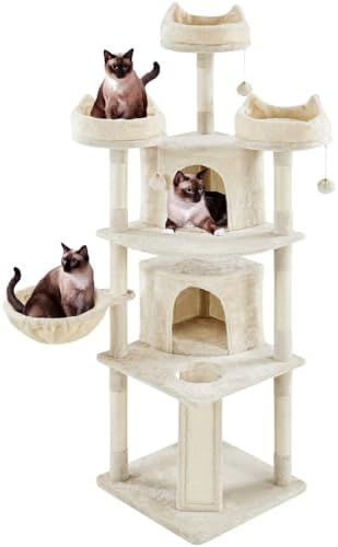 Yaheetech Albero Tiragraffi per Gatti 174 cm Gattini Giocattolo con Sisal Naturale Beige 55 x 55 x 174 cm