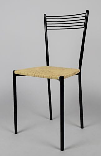 Set of 4 chairs suitable for Kitchen and Dining Room - structure in painted steel colour black and seat in similar straw, natural colour. Set Elegance by Tommychairs, chairs of design