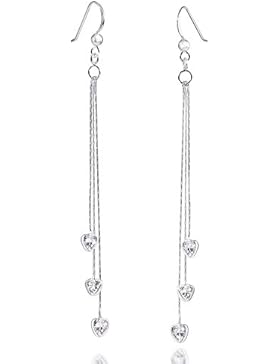 MATERIA Herz Ohrhänger Silber 925 CUORE hängend 81mm - Zirkonia Ohrringe Herzen lang inkl. Box #SO-242
