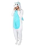 LATH.PIN Jumpsuit Tier Karton Fasching Faschingkostüm Halloween Kostüm Sleepsuit Cosplay Fleece-Overall Pyjama Schlafanzug Erwachsene Unisex Lounge Nachtwäsche S/M/L/XL (XL, blau Einhorn)