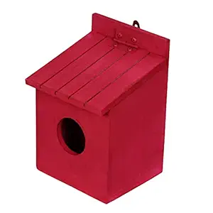 Cket Bird House Nest & Breeding Box Handmade Openable Roof Bird Cage for Sparrow, Budgies and Finches Eco Friendly Wooden Water Resistance for Garden & Balcony (Red-13 x 11 x 18 cm)