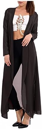 New Women's Ladies Chiffon Sheer Mesh Long Sleeve Full Length Kimono Maxi Cardigan Size 8-26 (XXL (UK 20-22), Black)