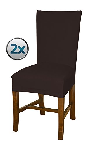 Stuhlhussen braun von Bellboni, 2er Pack, hochwertige Stuhlbezüge, Stuhlüberzüge, passend für viele Stuhlgrößen elastisch, bi-elastic, dunkelbraun