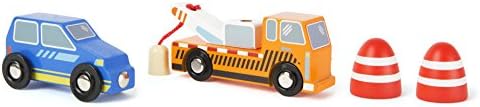 small foot 10806 Wooden towing service set consisting of 4 parts: tow truck, car and 2 warning signals, from 3 years