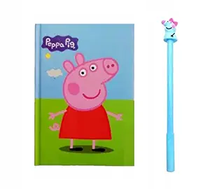 AUM Peppa Pig Diary Notebook & Peppa Pig Pen (Random) for Girls Boys Cute Cartoon Stationery Set with Peppa Pig for Students Kids Children Birthday Return Gift Pack of 02