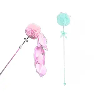 Emily Pets 2 pcs Cat Toy Combo Set Pack Durable Interactive Cat Feather Stick Toys Cat Wand Toy with Bell and Hanging Feather for Indoor Cats ,Kitten Toy with Fishing Pole Replaceable Wond(Pack of 1)