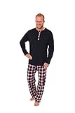 Herren Pyjama lang - Hose kariert Oberteil uni - Mix