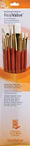 Princeton Art & Brush Real Value Synthetic Brush Set, Round Size 2 and 6, Fan Size 2, Filbert Size 4, Angle Size 4, Flat Size 10, White Taklon