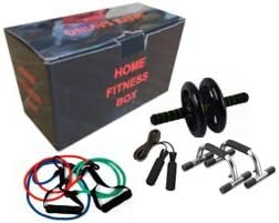 Home Fitness Box Set, Space Saving Home Gym Equipment, Ab Roller, Press Up Bars, Resistance Bands, Jump Rope by Siara Homeware