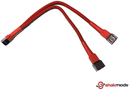 Shakmods3 pin Fan Y Splitter 20cm Red Sleeved Extension Cable UK First Class