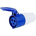 SZXMDKH 16A 240V 3-Pin Weather Proof Industrial Socket, Conform to ICE309-2 Dustproof Replacement Socket with Cover , 1 Pack, Blue