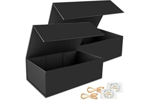 EASCITY Confezione da 2 scatole regalo, 30 x 15 x 10 cm, per Presents with Lids Magnetic Closure Rettangle Collapsible for Groomsman Proposal Box, Wedding, Christmas, Halloween, Birthday Gift Packging (nero)