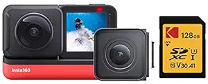 Insta360 Twin Edition Action Camera with Kodak SDXC High Speed Class 10 128 GB Memory Card